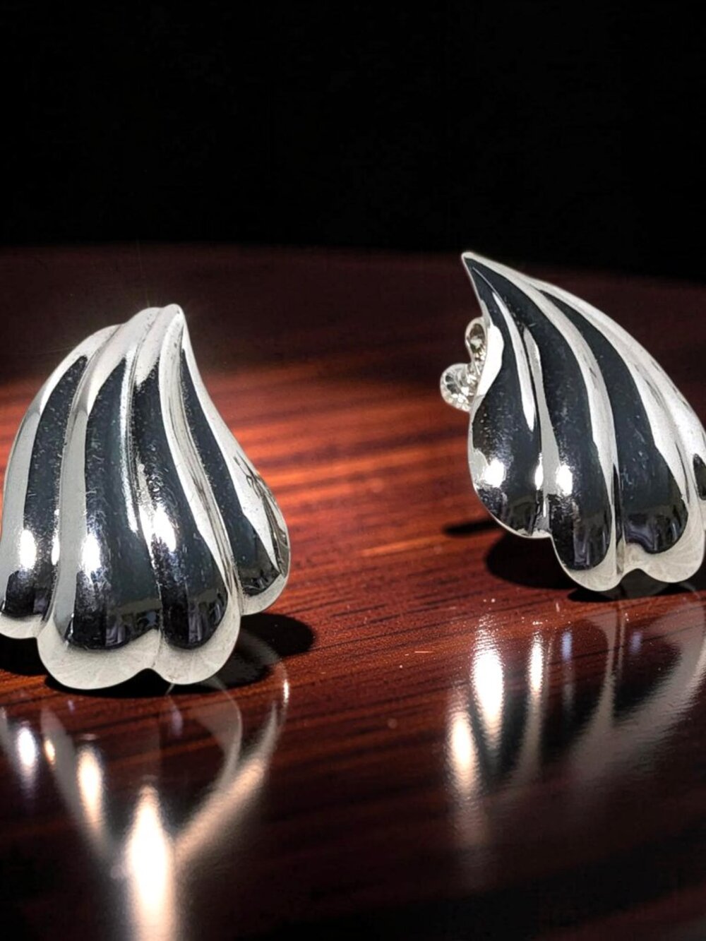 Vintage Art Deco Silver Tone Wing Screw Back Earrings
